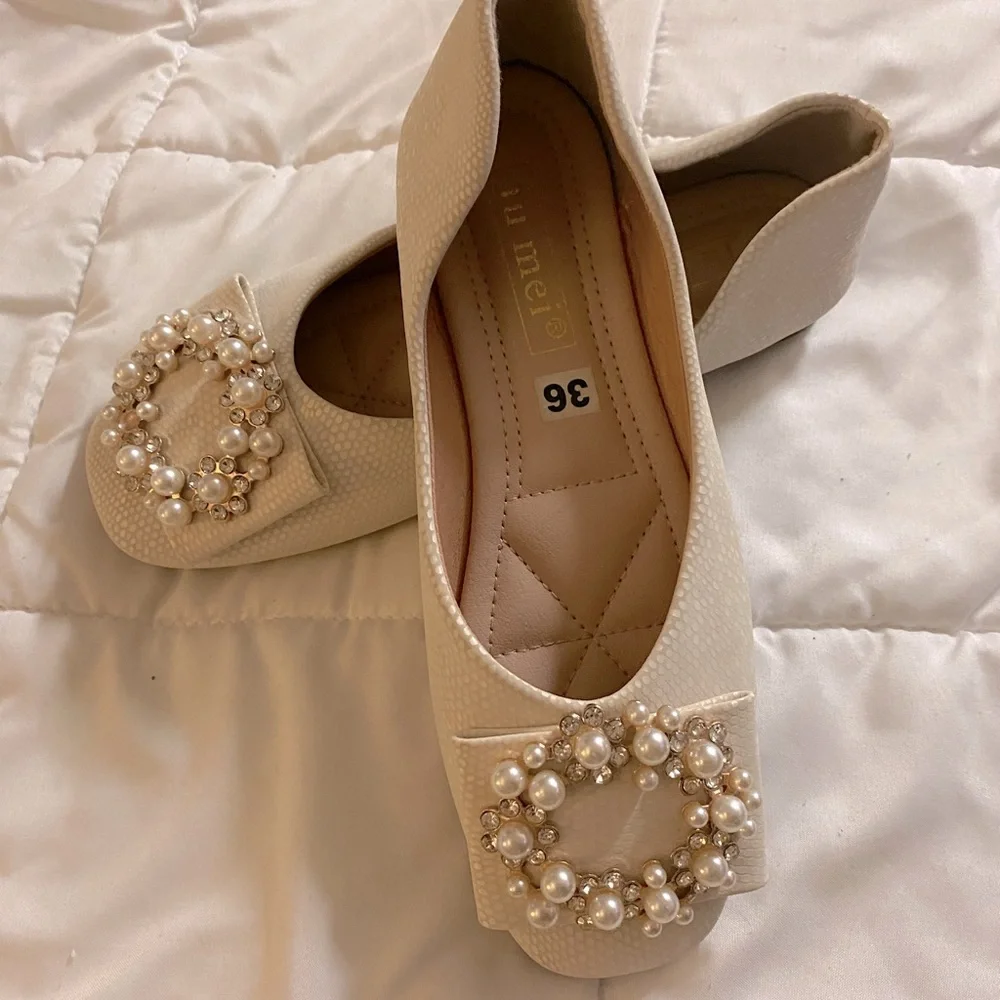 Girls Flats with Pearl Embellishments